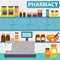 Pharmacy interior. Vector illustration background