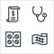 pharmacy line icons. linear set. quality vector line set such as gauze, pills, stethoscope