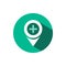 Pharmacy location icon with shadow on a green circle. Vector pharmacy illustration