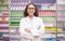 Pharmacy, medical stock and portrait of a woman pharmacist ready for work. Pharmaceutical store, retail inventory and