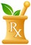 Pharmacy mortar and pestle with rx sign