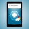 Pharmacy online. Medical cross sign pill tablet on smartphone. W
