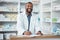 Pharmacy, portrait and black man with clipboard, medicine and pill prescription. African American male, pharmacist and