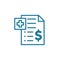 Pharmacy prescription health care contract. Medication insurance document icon. Outline contour blue line.