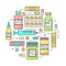 Pharmacy products lineart vector illustration