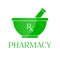 Pharmacy symbol - mortar in green color