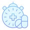 Pharmacy time flat icon. Medication time blue icons in trendy flat style. Pills and clock gradient style design