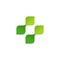 Pharmacy vector logo, medical symbol cross of green leaves.