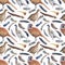 Pheasant partridge bird feathers watercolor hand drawn illustration. Print textile vintage patern seamless