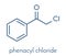 Phenacyl chloride CN tear gas molecule. Skeletal formula.