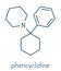 Phencyclidine PCP, angel dust hallucinogenic drug molecule. Skeletal formula.