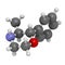 Phenmetrazine stimulant drug molecule (amphetamine class). Used as stimulant and appetite suppressant.  Atoms are represented as