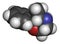 Phenmetrazine stimulant drug molecule amphetamine class. Used as stimulant and appetite suppressant. Atoms are represented as.