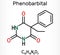 Phenobarbital, phenobarbitone or phenobarb, C12H12N2O3  molecule. It is a medication for the treatment of epilepsy. Skeletal