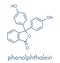 Phenolphthalein indicator molecule. Used in acid base titrations and as laxative. Skeletal formula.