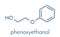 Phenoxyethanol preservative molecule. Often used in pharmaceuticals, cosmetics, etc. Skeletal formula.