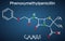 Phenoxymethylpenicillin penicillin V antibiotic drug molecule. Structural chemical formula on the dark blue background