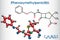Phenoxymethylpenicillin penicillin V antibiotic drug molecule. Structural chemical formula and molecule model