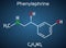 Phenylephrine molecule. It is nasal decongestant with potent vasoconstrictor property. Structural chemical formula on the dark