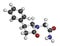 Phenylpiracetam drug molecule. 3D rendering. Atoms are represented as spheres with conventional color coding: hydrogen white,.