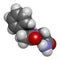 Phenylpiracetam drug molecule. 3D rendering. Atoms are represented as spheres with conventional color coding: hydrogen white,