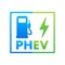 PHEV icon. Plug-in hybrid electric vehicle. Electric energy and fuel engine. Vector stock illustration