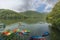 Phewa Lake a Cloudy Day and wooden color Boats in lake