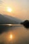 Phewa Lake during the sunset in Pokhara city, Nepal