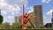 Philadelphia city day light red towering sculpture 4k pennsylvania usa