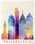 Philadelphia landmarks watercolor poster