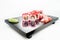 Philadelphia Maki Sushi - Roll with smoked salmon, cream cheese, shrimp, cucumber inside.