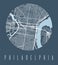 Philadelphia map poster. Decorative design street map of Philadelphia city  cityscape aria panorama
