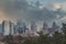 Philadelphia, PA - March 26 2021: Skyline of Philadelphia on a cloudy, stormy and foggy day