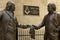 Philadelphia, PA, USA - May 29, 2018: Statue of Benjamin Franklin handing a Masonic apron to George Washington in front