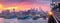 Philadelphia panorama under a hazy purple sunset