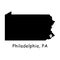 Philadelphia on Pennsylvania State Map. Detailed PA State Map with Location Pin on Philadelphia City. Black silhouette vector map