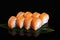 Philadelphia roll sushi with salmon, prawn, avocado, cream cheese. Sushi menu. Japanese food