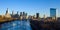 Philadelphia skyline from the Schuylkill River at sunset.