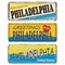 Philadelphia Vintage tin sign collection with USA city name. Retro souvenir sign or postcard templates on old metal