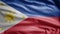 Philippin flag waving in the wind. Close up Philippine banner blowing soft silk