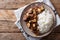 Philippine food: Salpicao beef with garlic and rice closeup on a