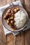 Philippine food: Salpicao beef with garlic and rice closeup on a