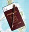 Philippine passport in Philippines map background