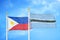 Philippines and Botswana two flags on flagpoles and blue cloudy sky