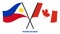 Philippines and Canada Flags Crossed And Waving Flat Style. Official Proportion. Correct Colors
