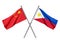 Philippines and China flags on white background