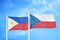 Philippines and Czech Republic two flags on flagpoles and blue cloudy sky