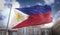 Philippines Flag 3D Rendering on Blue Sky Building Background