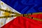 Philippines flag, the Don`t Cross the Line mark and the location tape. Crime concept, police investigation, quarantine. 3d