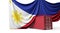 Philippines flag draped over a commercial shipping container. 3D Rendering